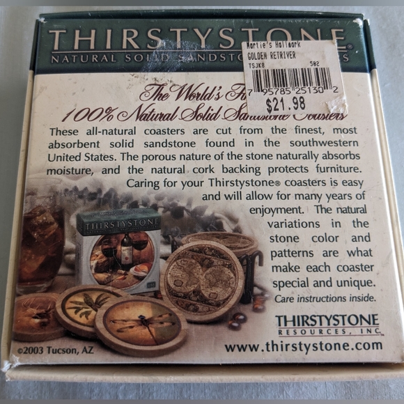 Golden Retriever THIRSTYSTONE Natural Solid Sandstone Coasters set of four - Picture 2 of 4